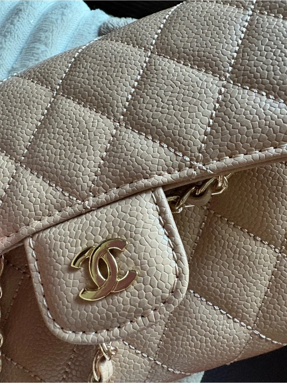 FASHION Quilted Leather Clutch with chain in  light Caramel with Gold Hardware